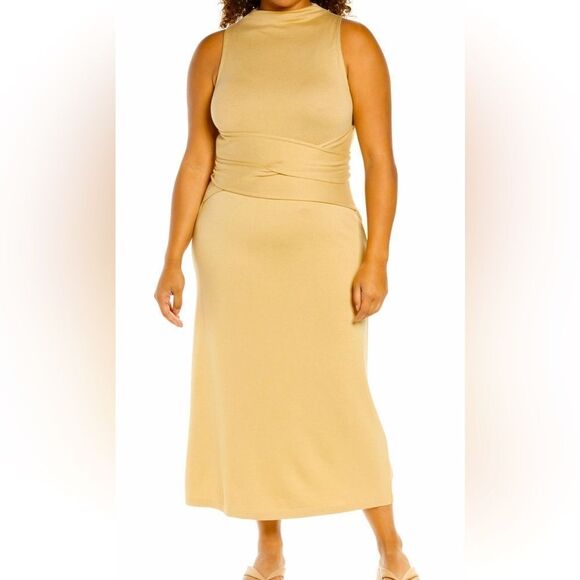 VINCE Wrap Waist Sleeveless Tencel Maxi Dress Tan XXXL